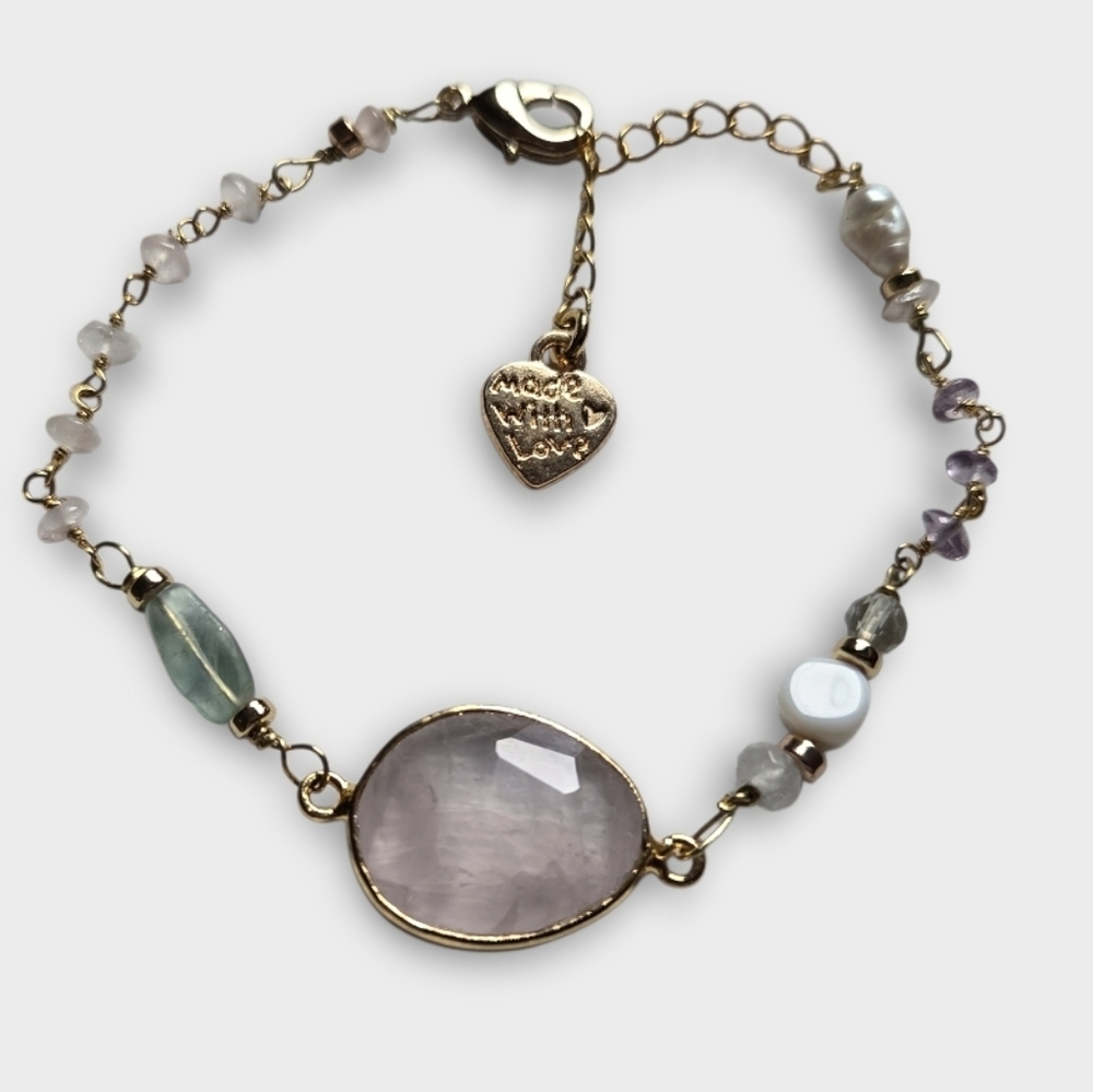 Rose Quartz Flourite Opal 16k Gold Plated Bracelet